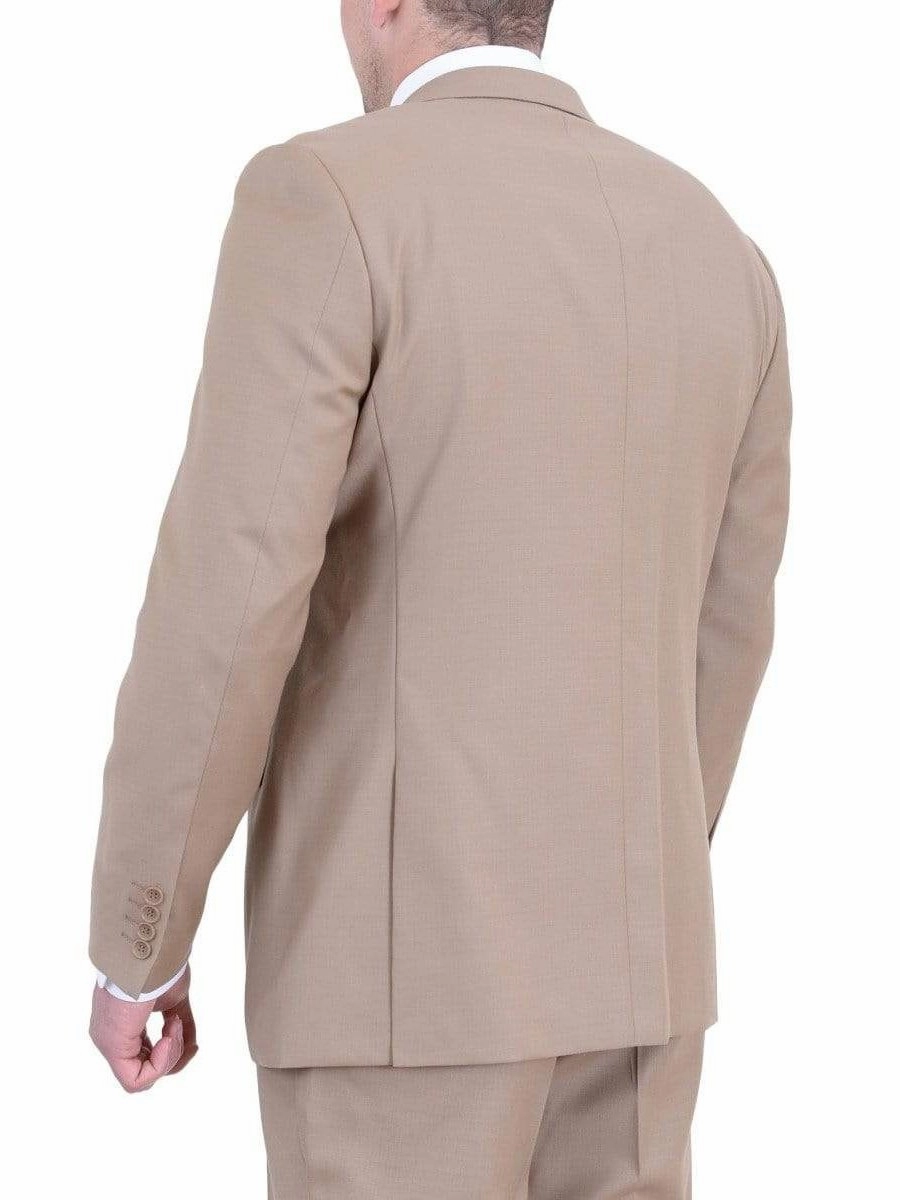 Men's Regular Fit Tan Light Brown Two Button 2 Piece 100% Wool Suit
