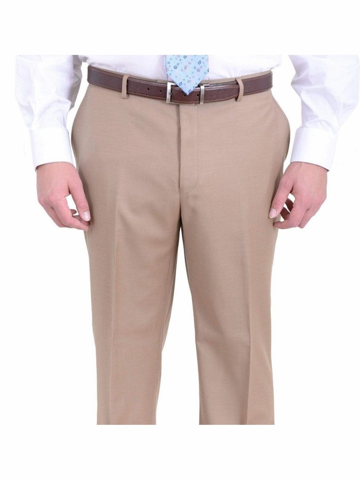 Men's Regular Fit Tan Light Brown Two Button 2 Piece 100% Wool Suit