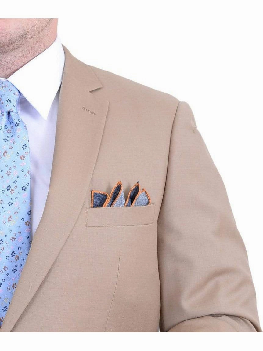 Men's Regular Fit Tan Light Brown Two Button 2 Piece 100% Wool Suit