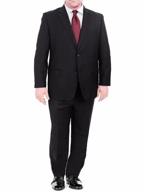 Men's Sartoria Mazara Big & Tall Portly Fit Executive Cut Black Two Button Wool Suit