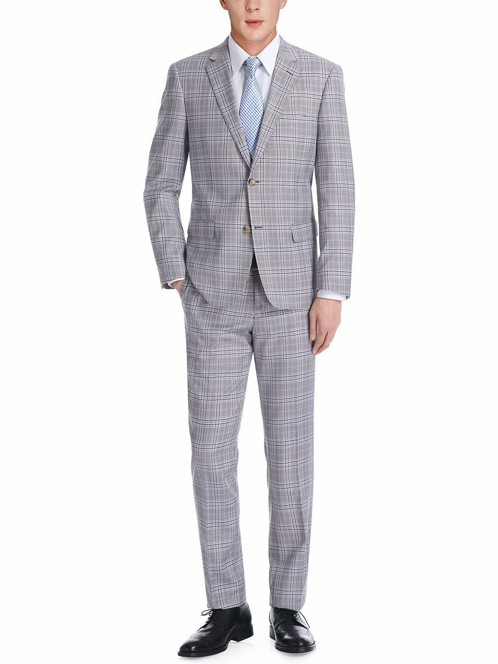 Men's Slim Fit 2-Piece Single Breasted Check Dress Suit