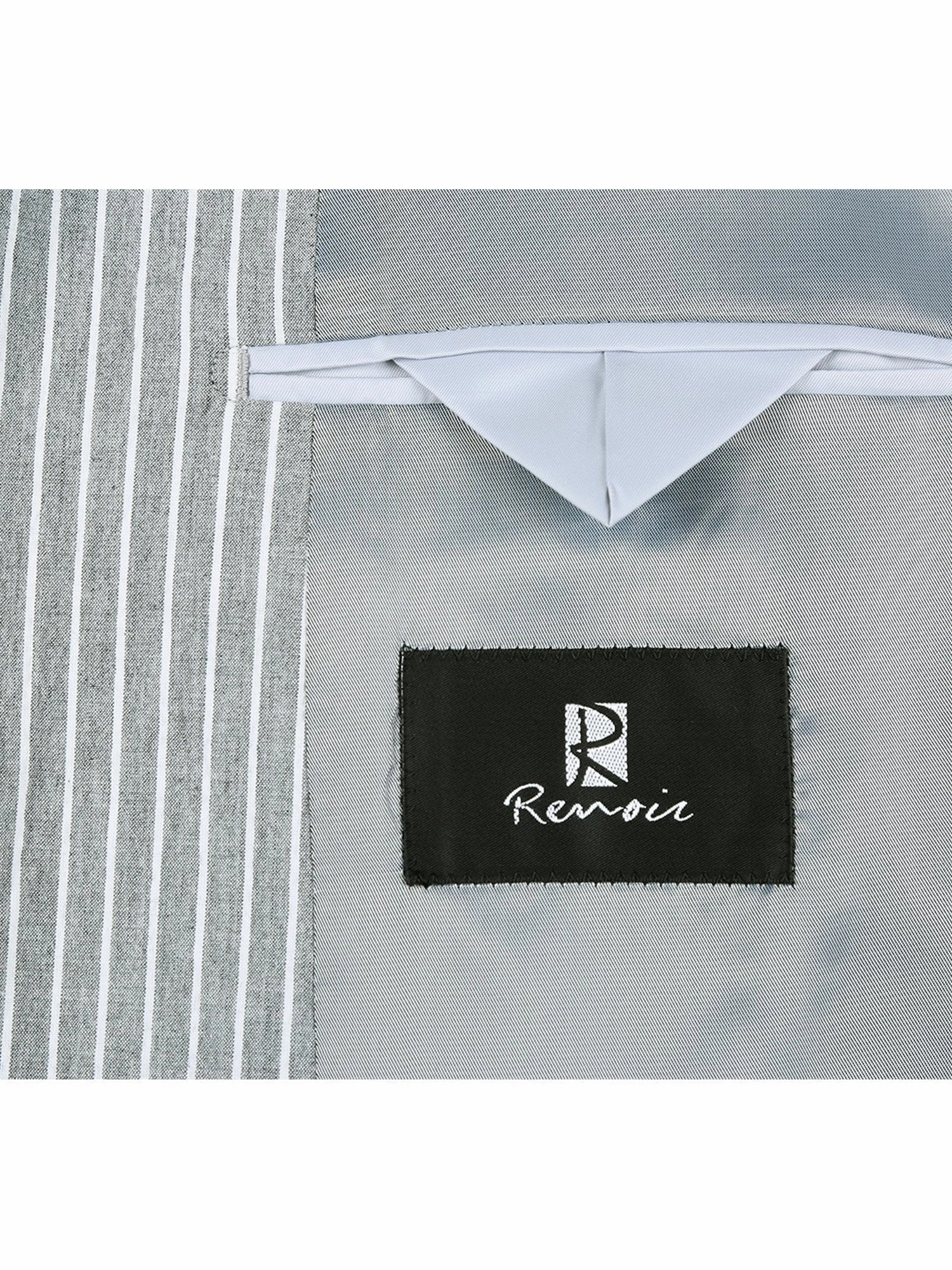 Men's Slim Fit Notch Lapels Gray Stripe Cotton Suits