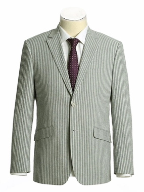 Men's Slim Fit Notch Lapels Gray Stripe Cotton Suits