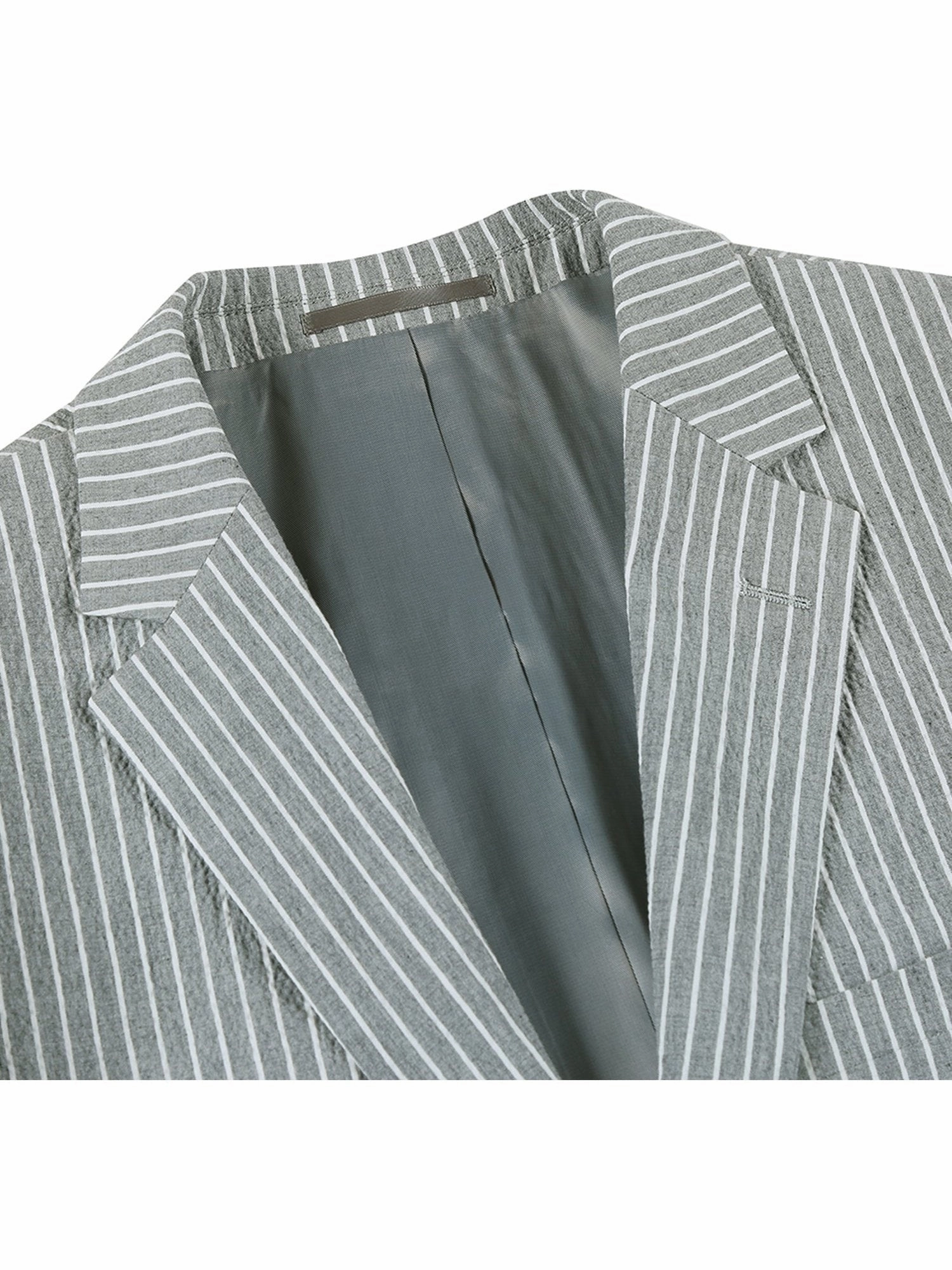 Men's Slim Fit Notch Lapels Gray Stripe Cotton Suits