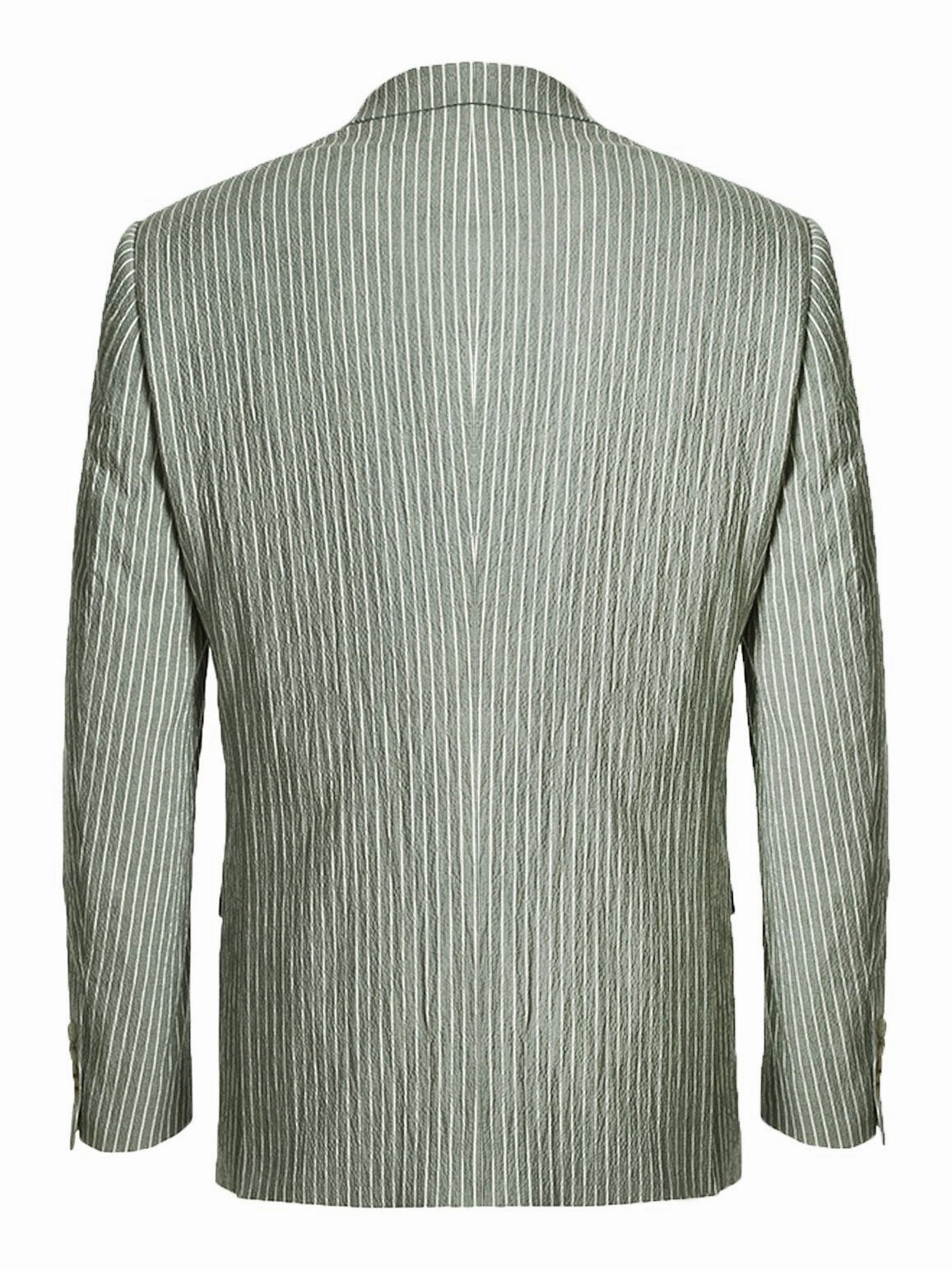 Men's Slim Fit Notch Lapels Gray Stripe Cotton Suits