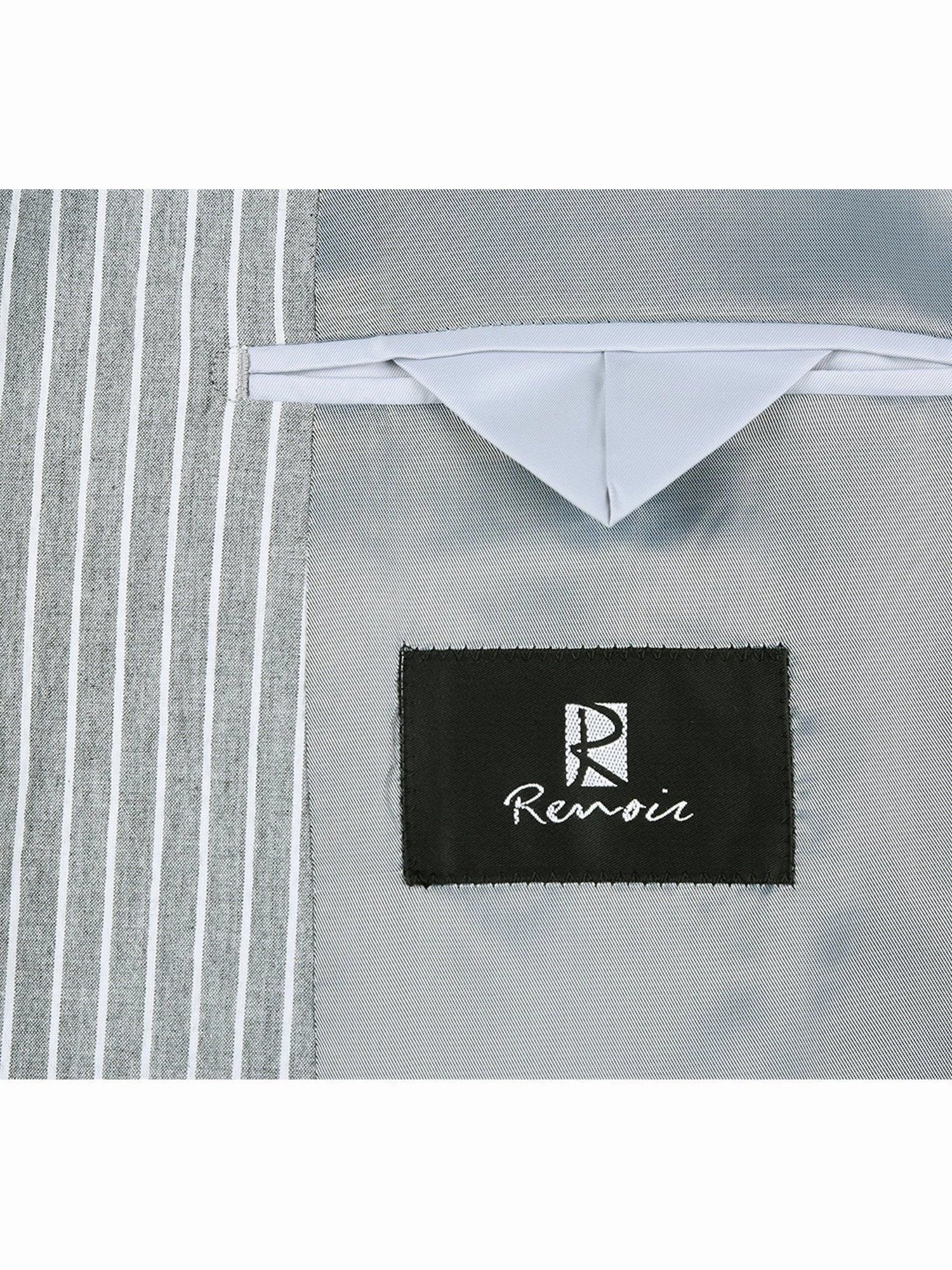 Men's Slim Fit Notch Lapels Gray Stripe Cotton Suits