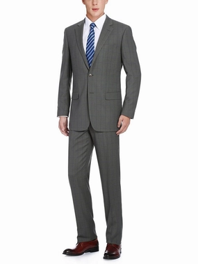 Men's Two Piece Classic Fit Windowpane Check Dress Suit