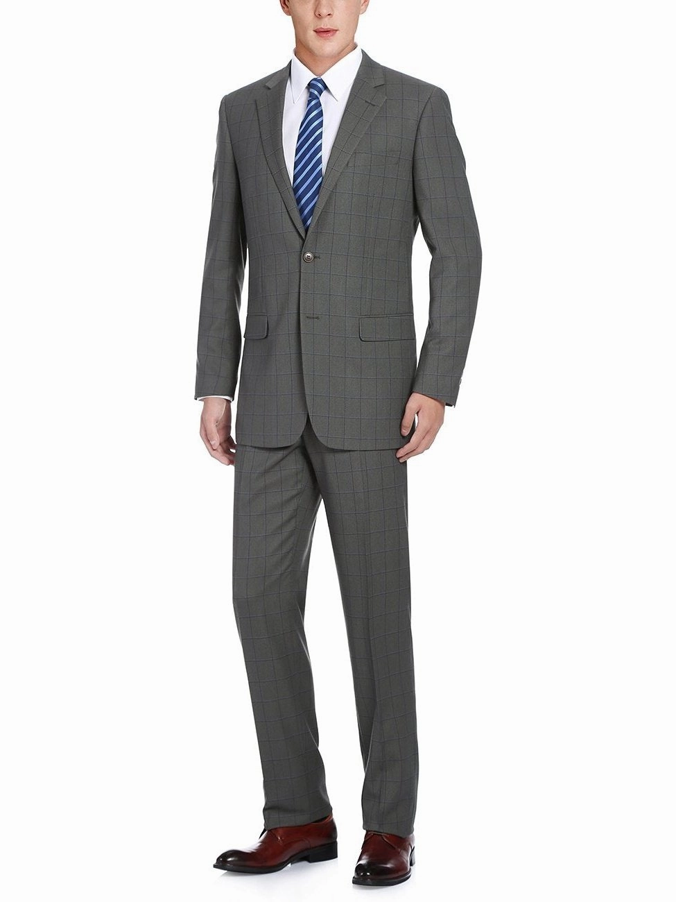 Men's Two Piece Classic Fit Windowpane Check Dress Suit