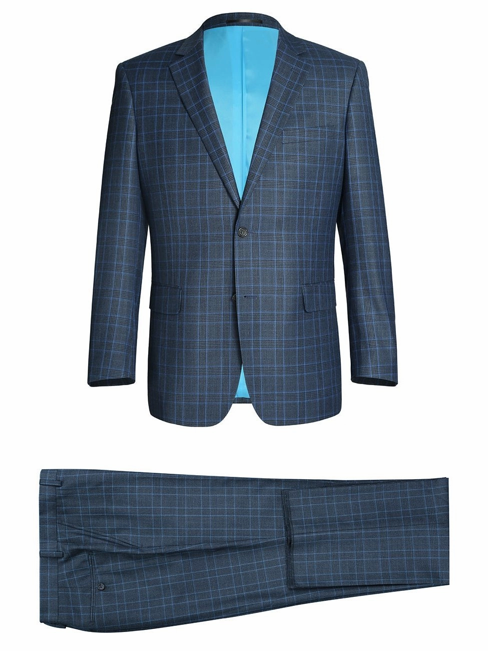 Men's Two Piece Classic Fit Windowpane Check Dress Suit