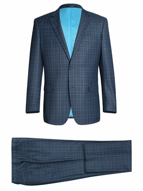 Men's Two Piece Classic Fit Windowpane Check Dress Suit
