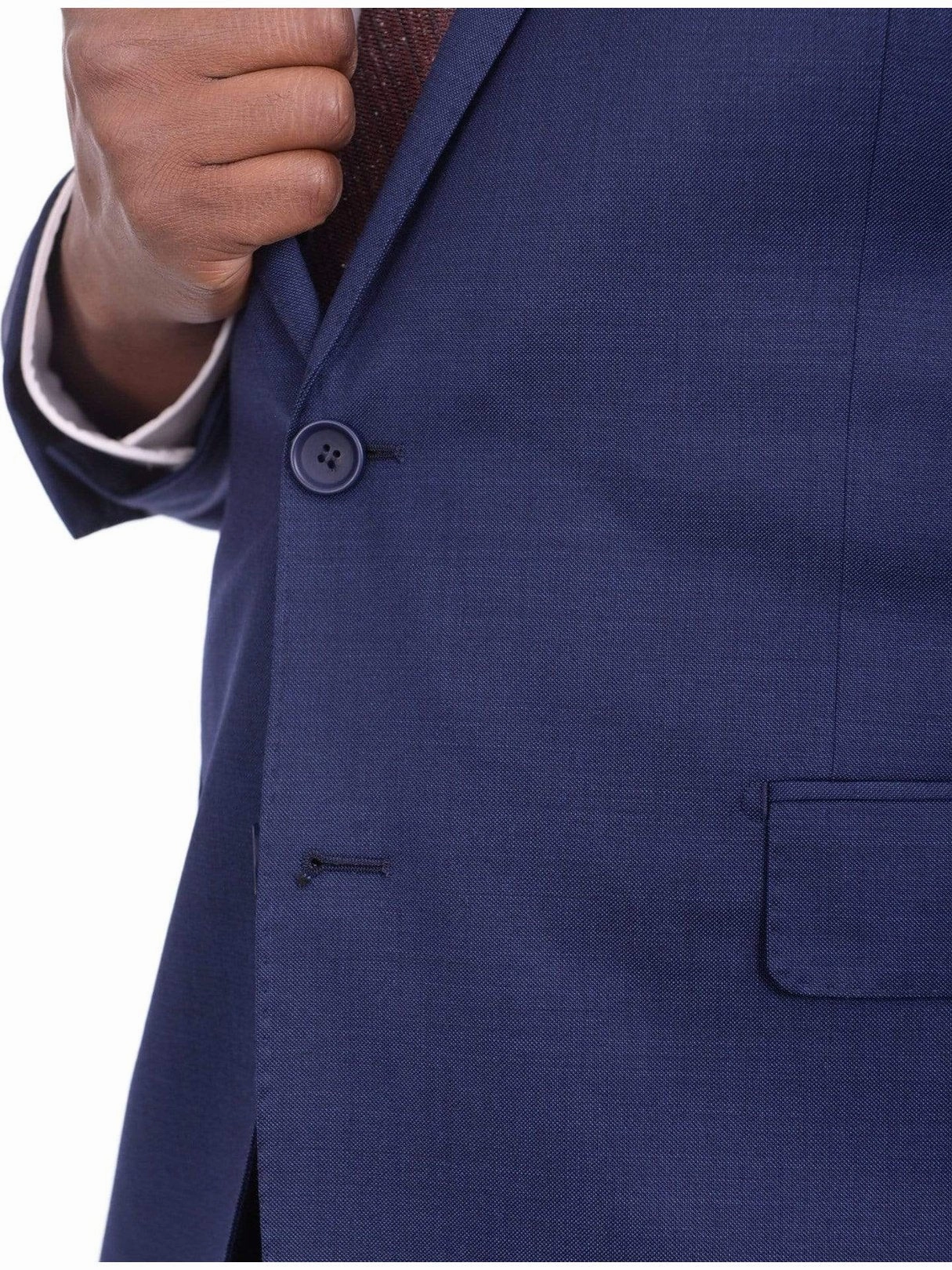 Mens Extra Slim Fit Blue Textured Two Button Wool Blend Suit