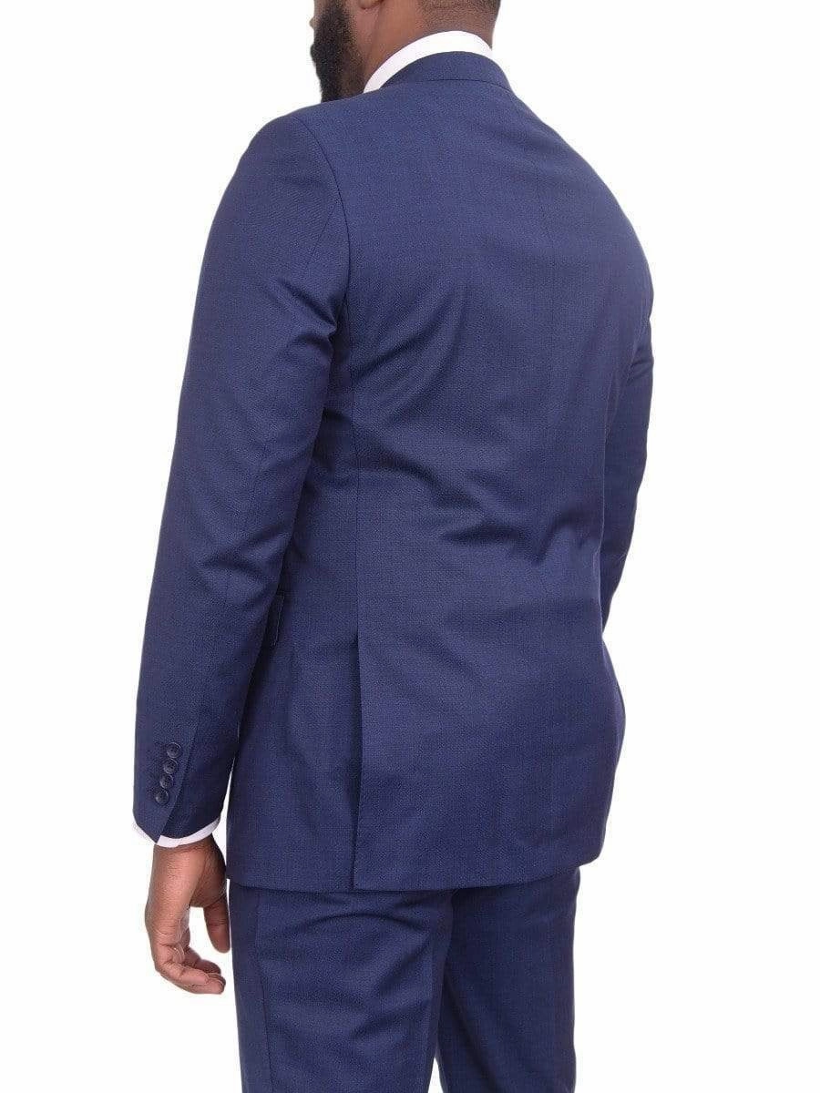 Mens Extra Slim Fit Blue Textured Two Button Wool Blend Suit