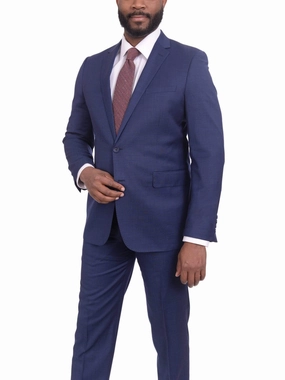 Mens Extra Slim Fit Blue Textured Two Button Wool Blend Suit