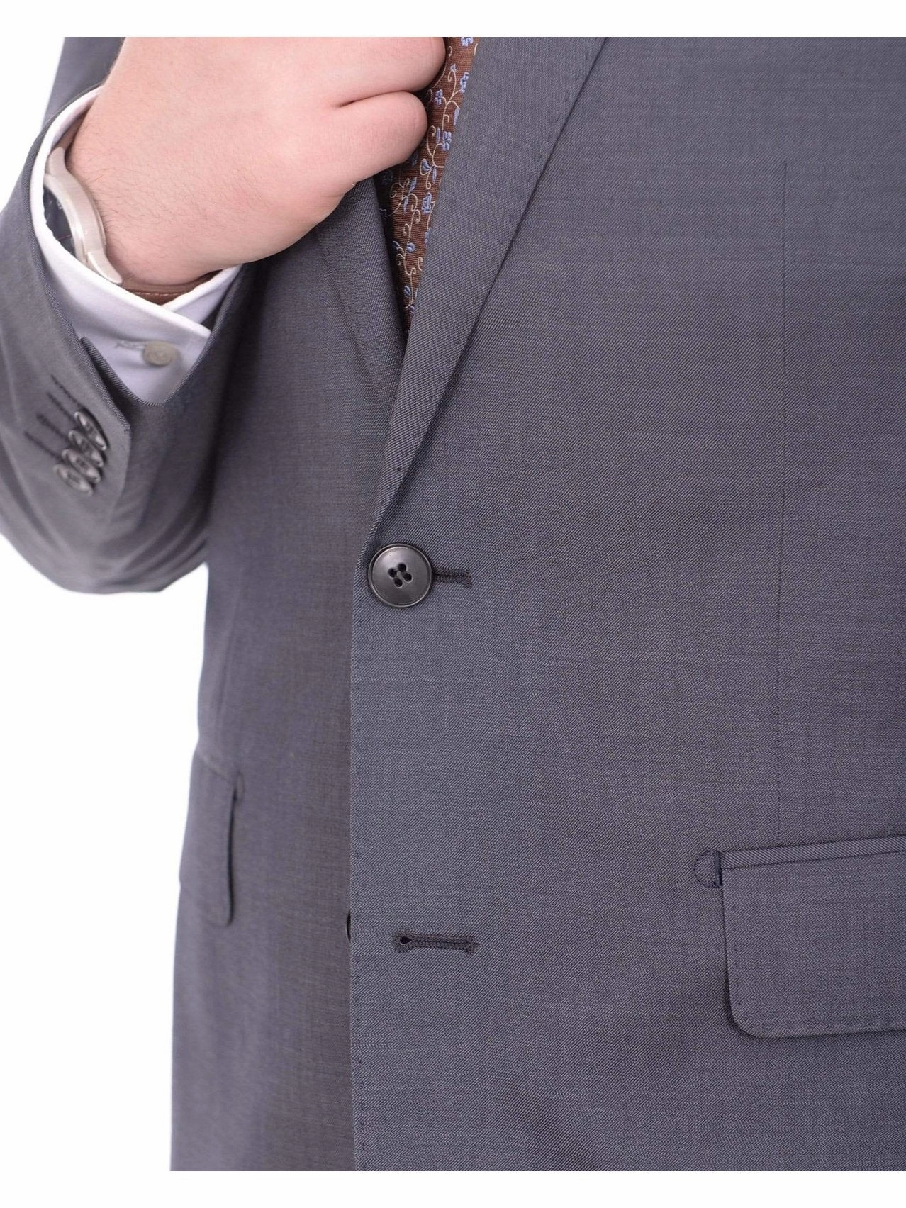 Mens Extra Slim Fit Heather Gray Blue Textured Two Button Wool Blend Suit
