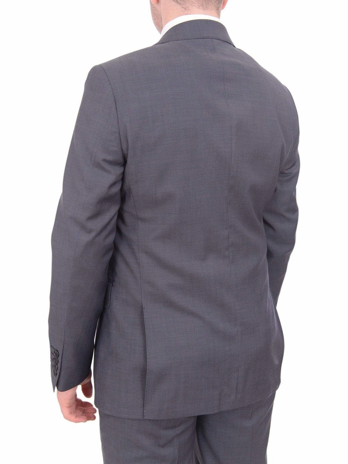 Mens Extra Slim Fit Heather Gray Blue Textured Two Button Wool Blend Suit