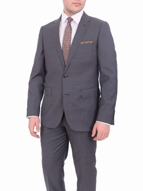 Mens Extra Slim Fit Heather Gray Blue Textured Two Button Wool Blend Suit