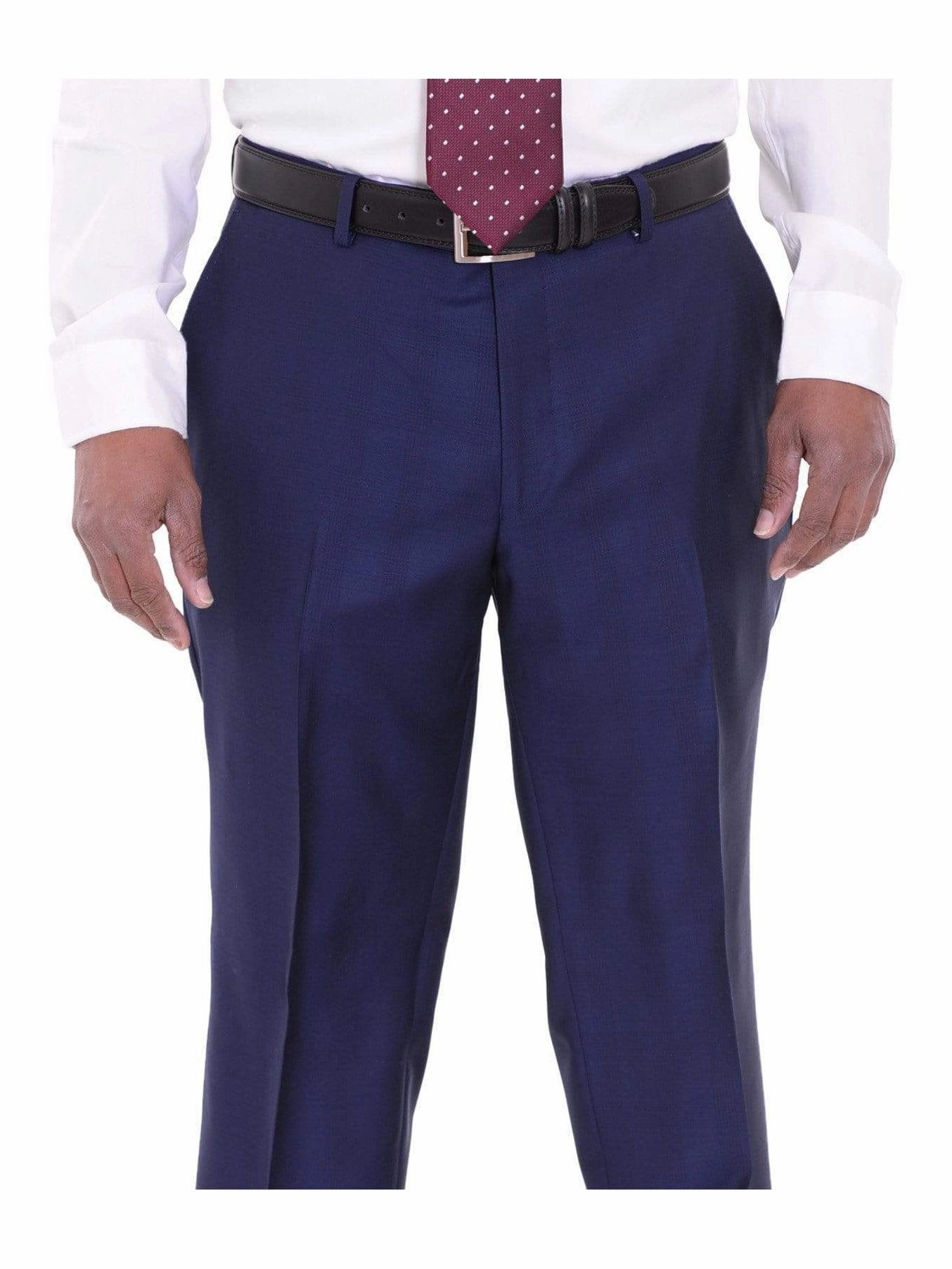 Mens Modern Fit Blue Glen Plaid Two Button Wool Suit