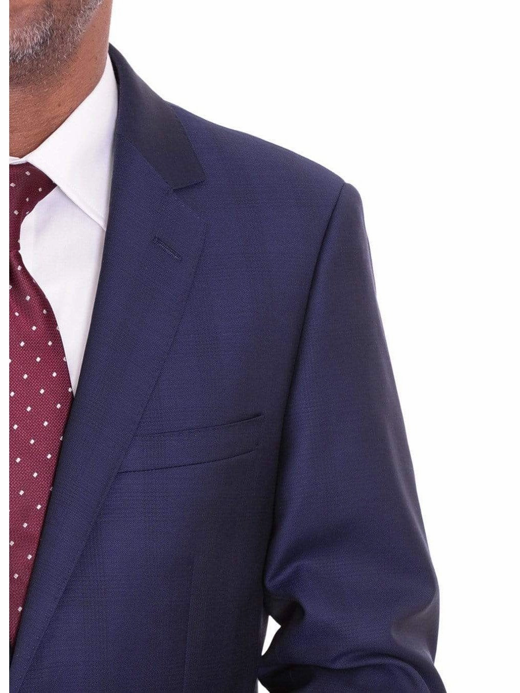 Mens Modern Fit Blue Glen Plaid Two Button Wool Suit