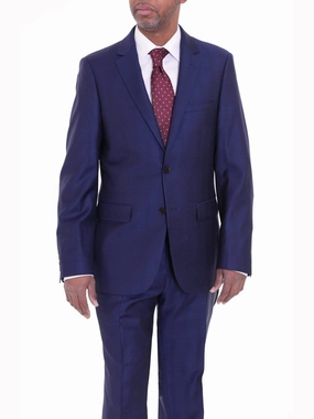 Mens Modern Fit Blue Glen Plaid Two Button Wool Suit