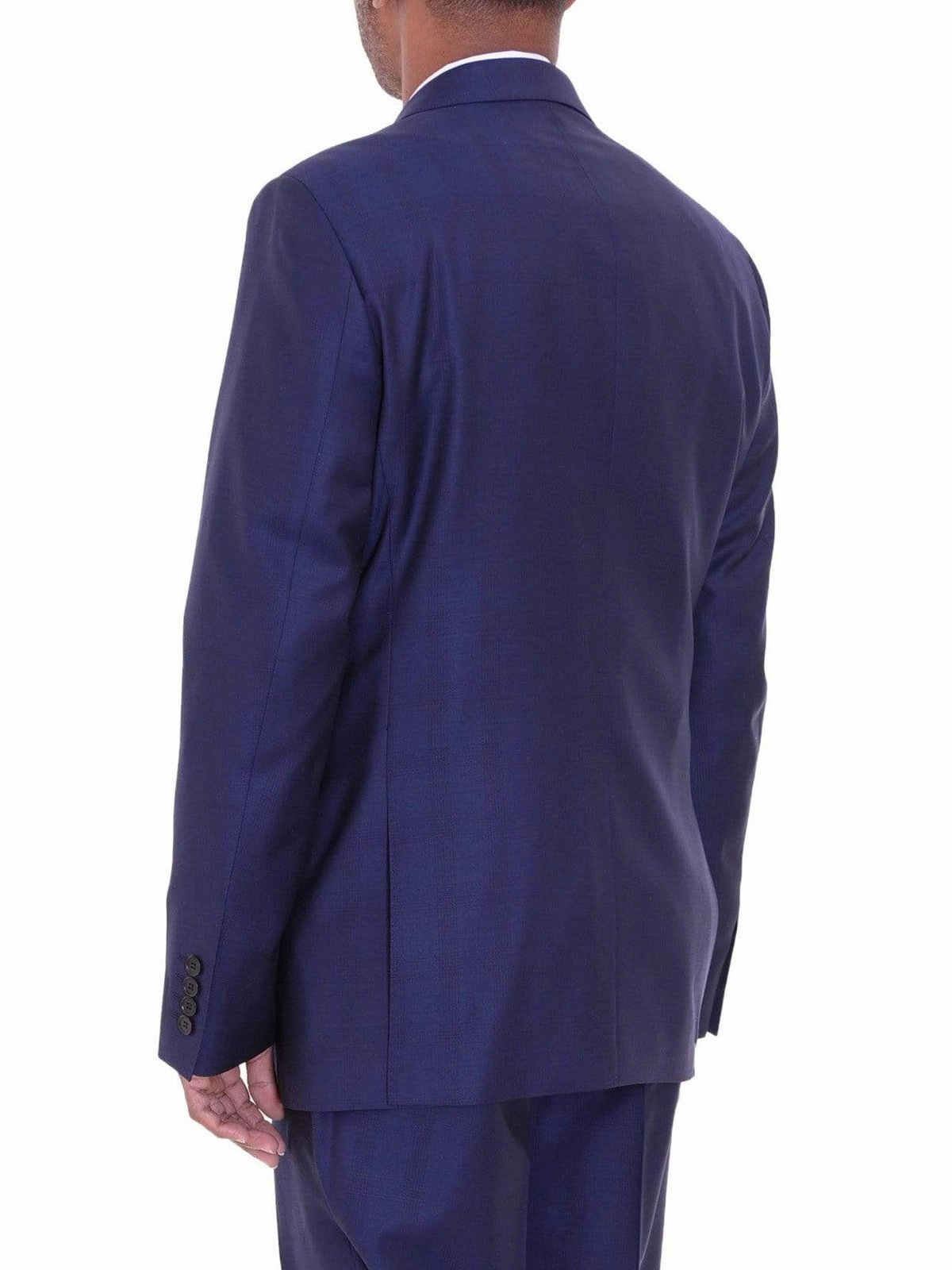 Mens Modern Fit Blue Glen Plaid Two Button Wool Suit
