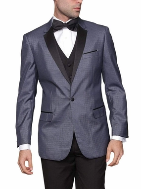 Mens Modern Fit Blue Sharkskin Plaid Three Piece One ButtonTuxedo Tux Suit