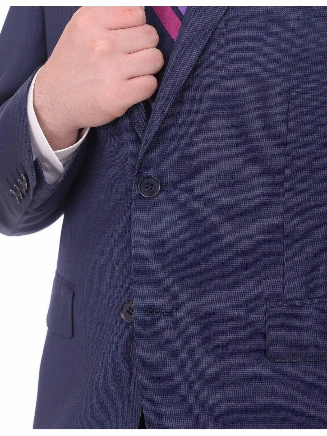Mens Modern Fit Blue Textured Two Button Wool Suit