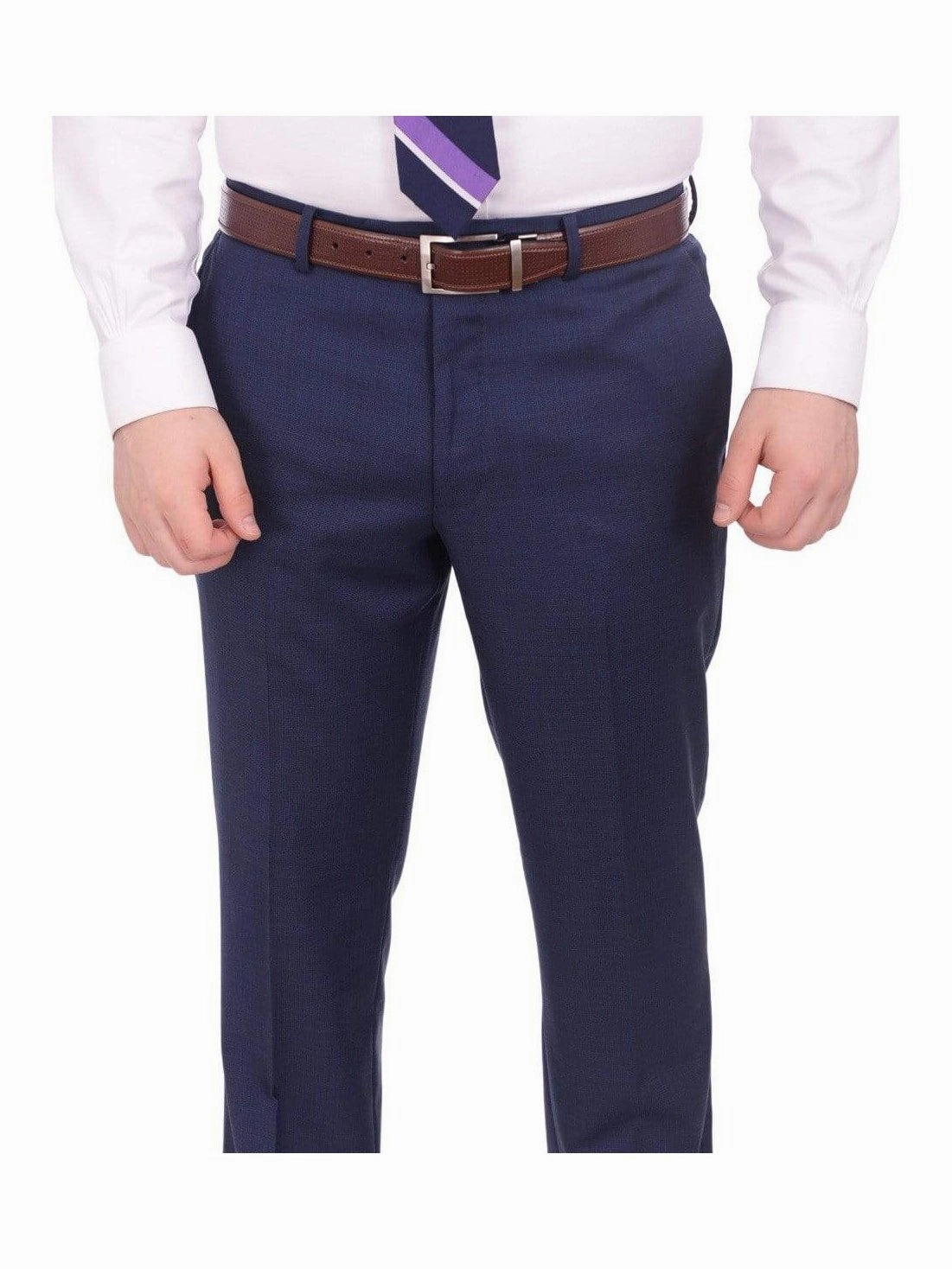 Mens Modern Fit Blue Textured Two Button Wool Suit