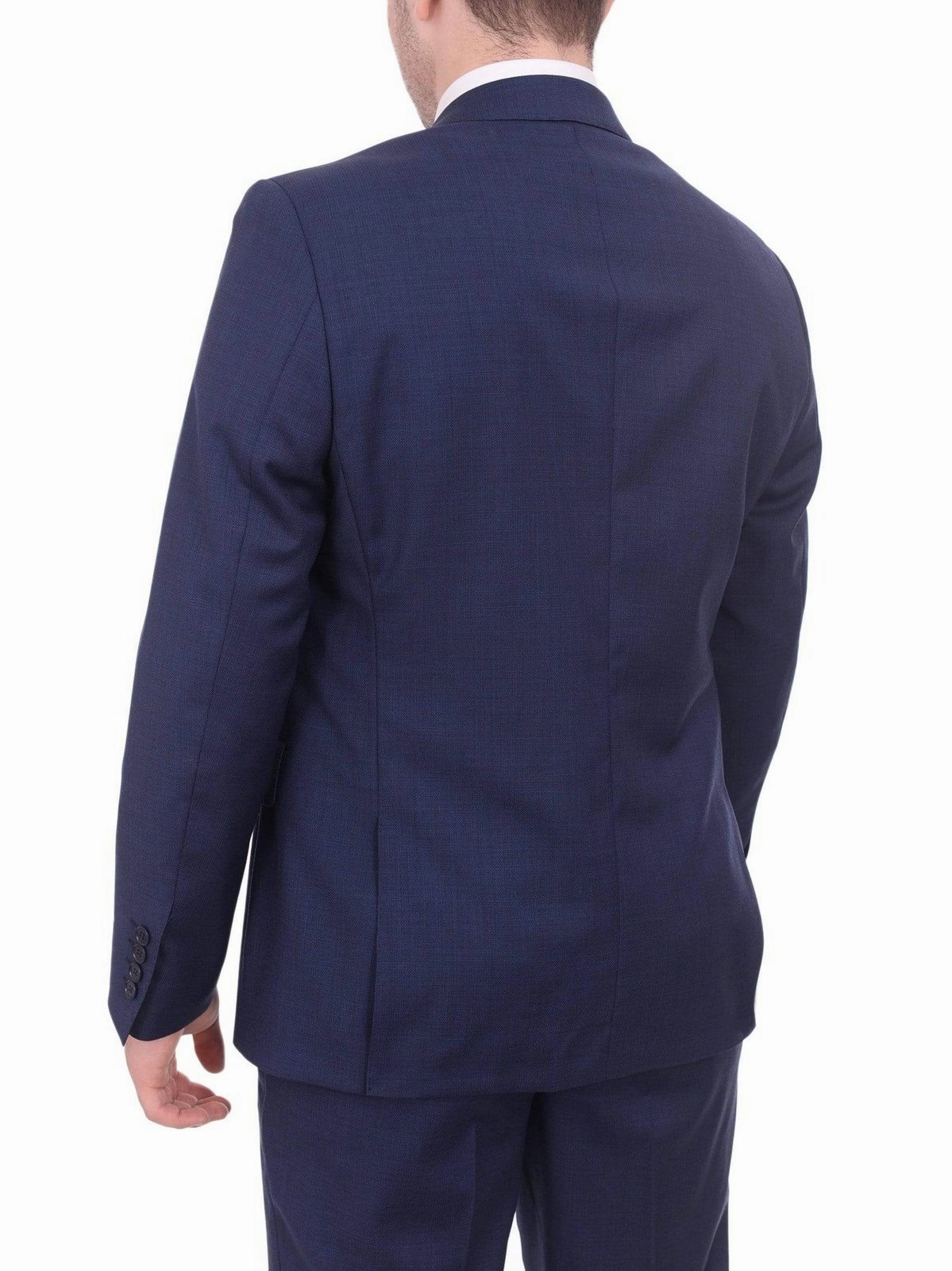 Mens Modern Fit Blue Textured Two Button Wool Suit
