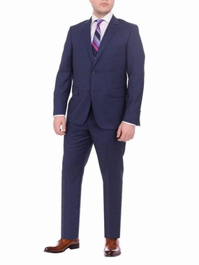 Mens Modern Fit Blue Textured Two Button Wool Suit