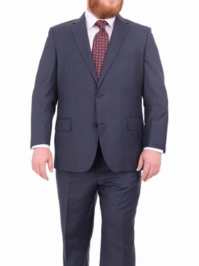 Mens Portly Fit Heather Blue Two Button Wool Blend Suit