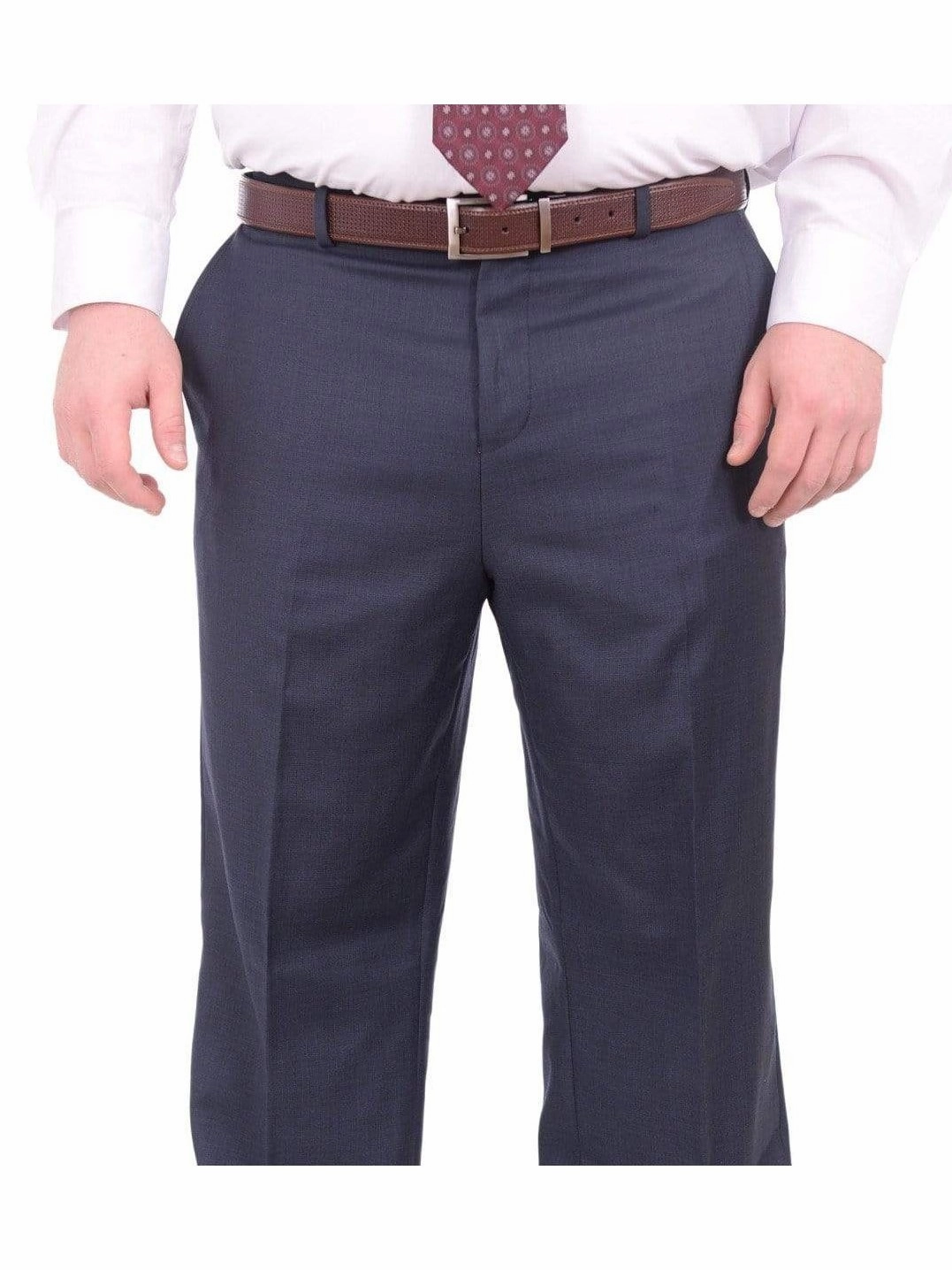 Mens Portly Fit Heather Blue Two Button Wool Blend Suit