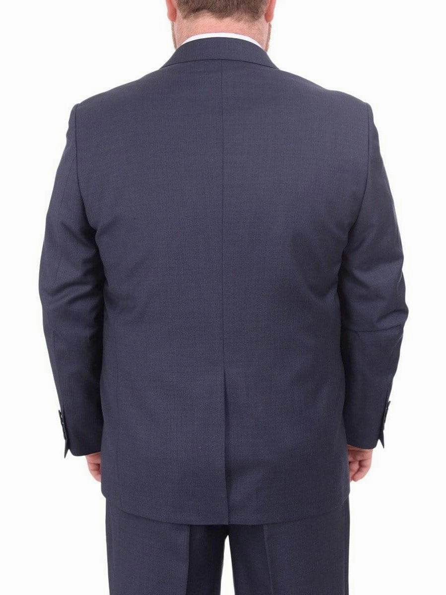Mens Portly Fit Heather Blue Two Button Wool Blend Suit