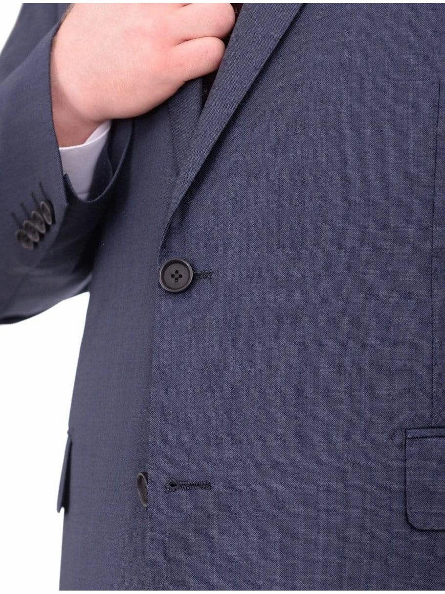 Mens Portly Fit Heather Blue Two Button Wool Blend Suit