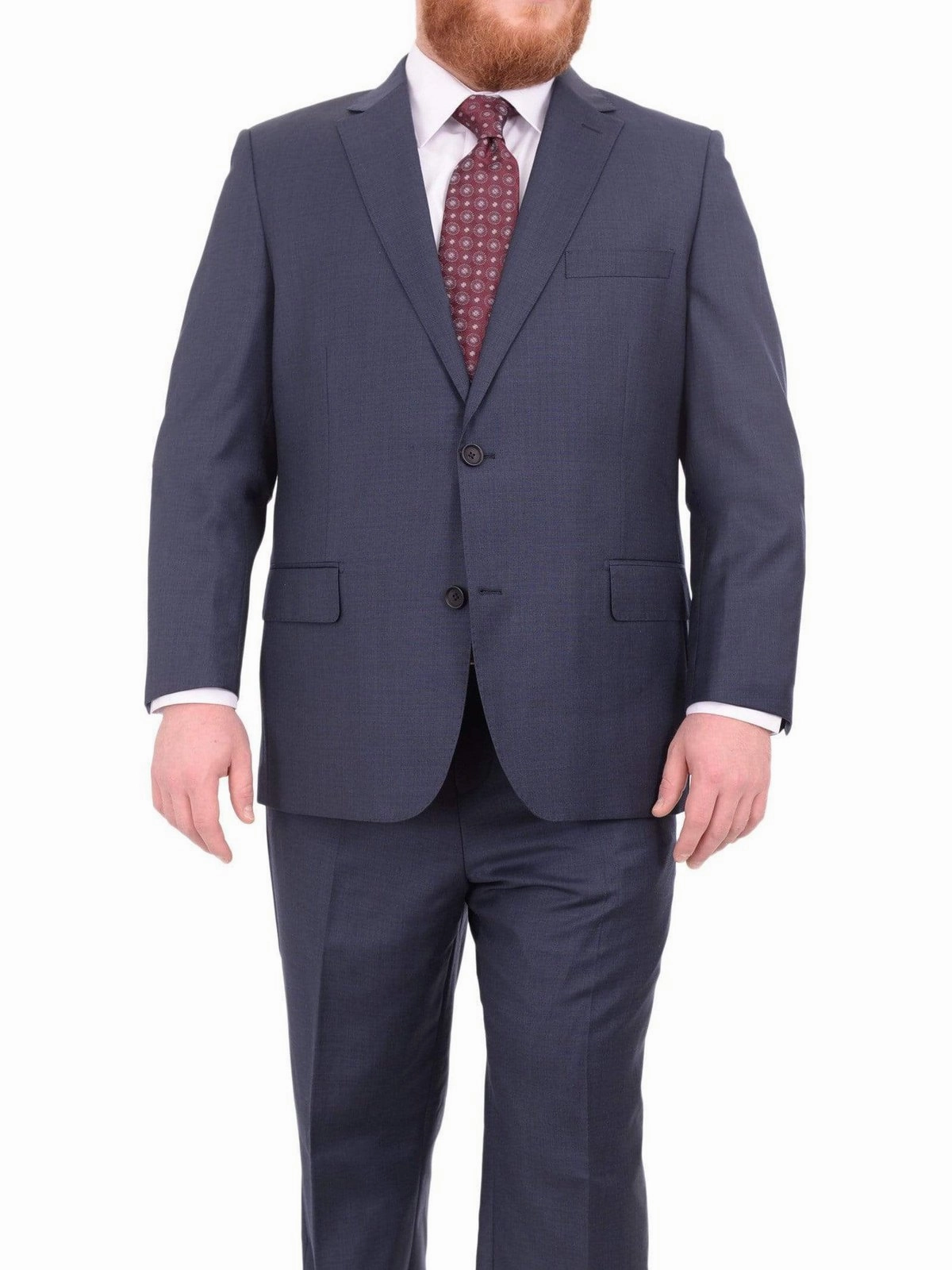 Mens Portly Fit Heather Blue Two Button Wool Blend Suit