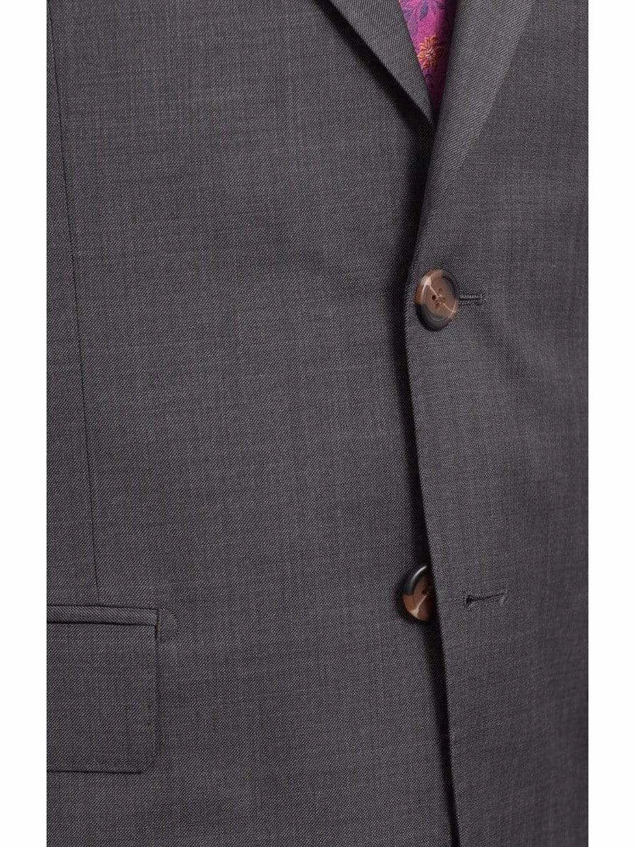 Mens Regular Fit Gray Stepweave Two Button Half Canvassed Wool Suit
