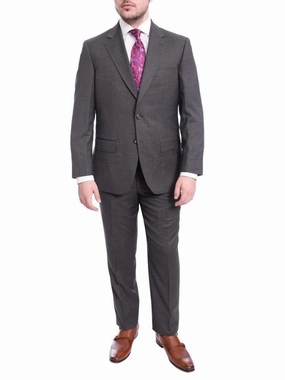 Mens Regular Fit Gray Stepweave Two Button Half Canvassed Wool Suit