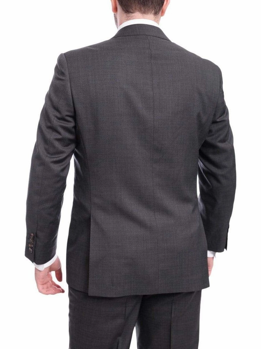Mens Regular Fit Gray Stepweave Two Button Half Canvassed Wool Suit