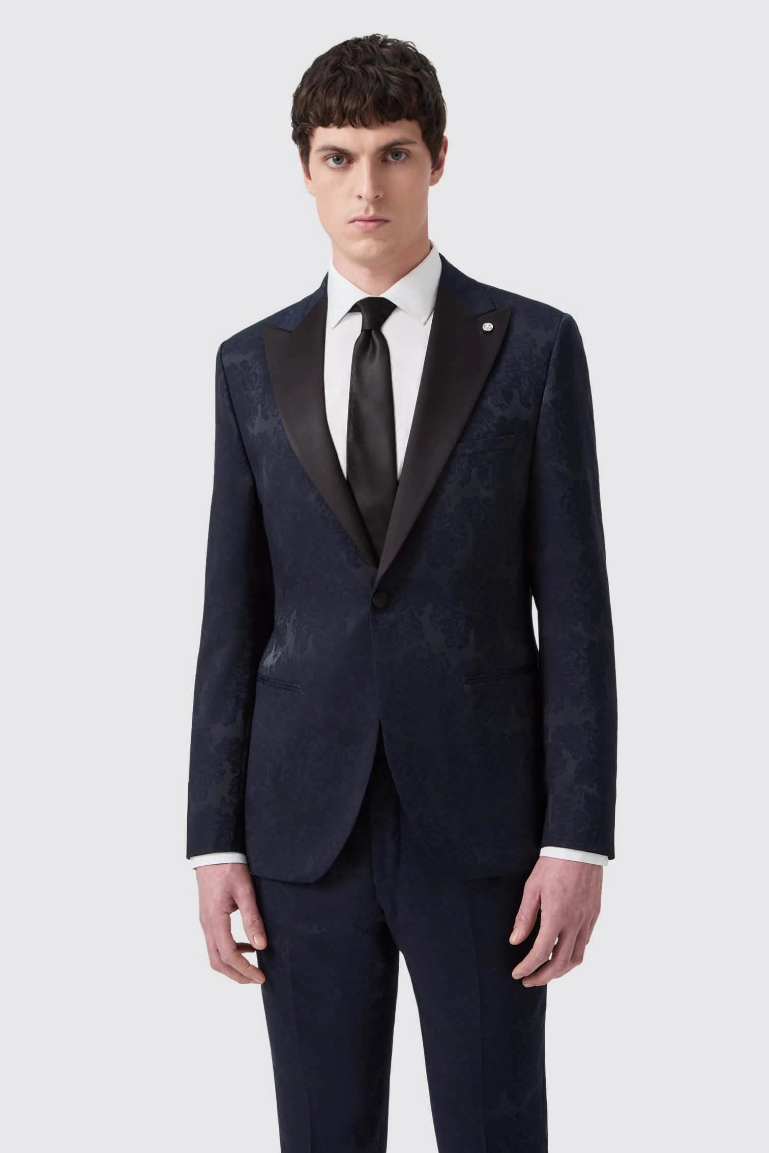 Minerva Slim Fit Navy Jacquard Tuxedo Suit