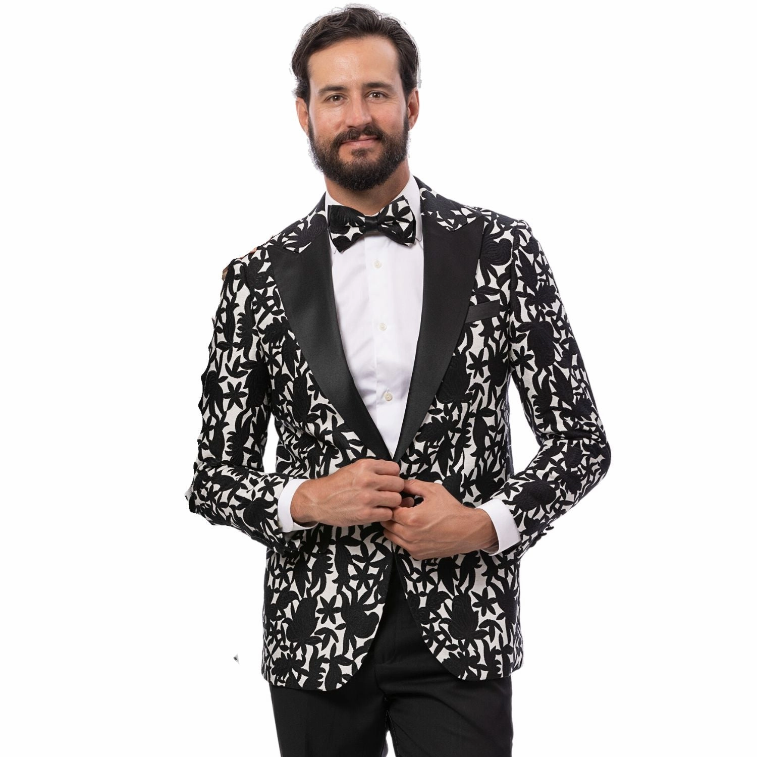 Modern Black and White Floral Print Blazer