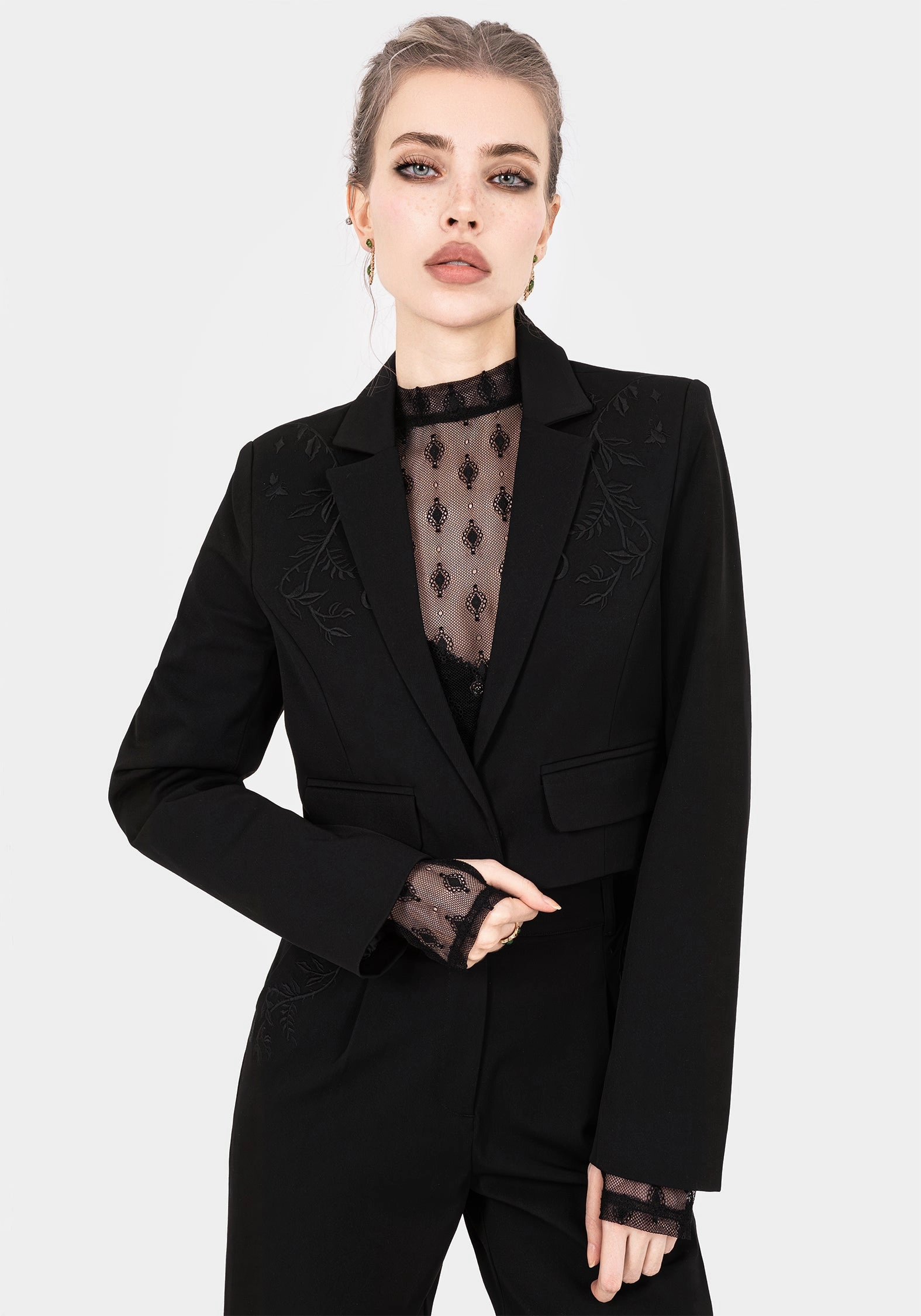 Mona Embroidered Crop Blazer