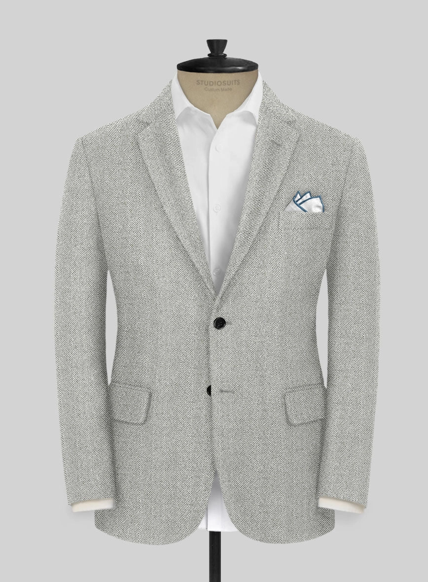 Naples Wide Herringbone Light Gray Tweed Suit