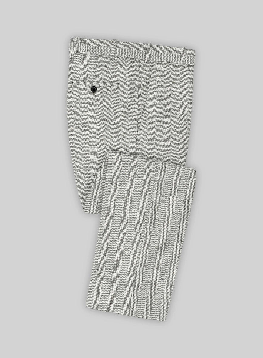 Naples Wide Herringbone Light Gray Tweed Suit