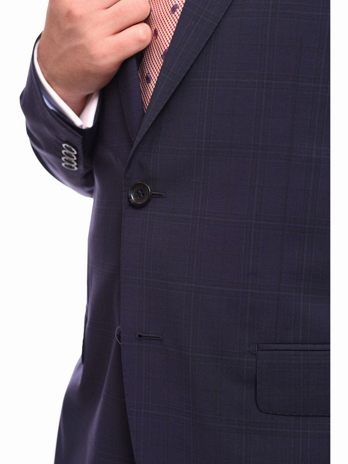 Napoli Classic Fit Blue Plaid Windowpane Two Button Half Canvassed Wool Suit