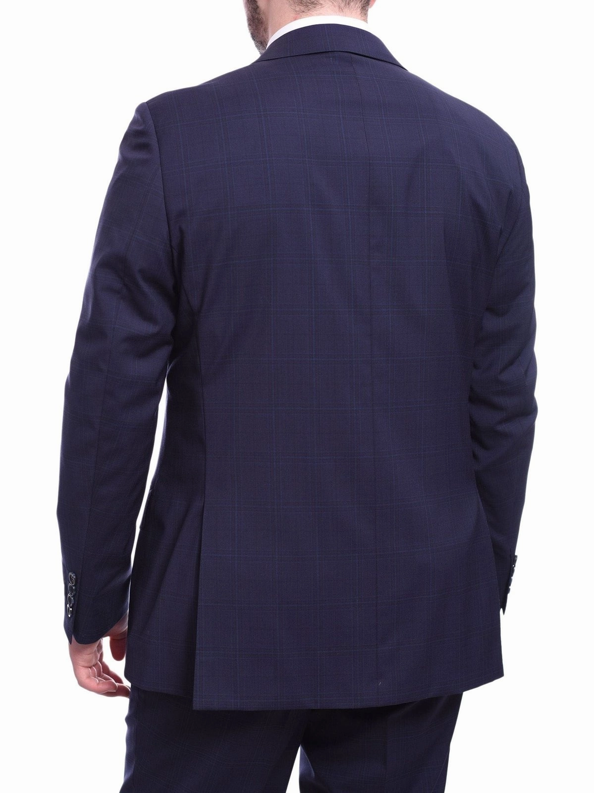 Napoli Classic Fit Blue Plaid Windowpane Two Button Half Canvassed Wool Suit