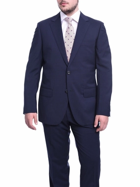 Napoli Classic Fit Blue Plaid Windowpane Two Button Half Canvassed Wool Suit