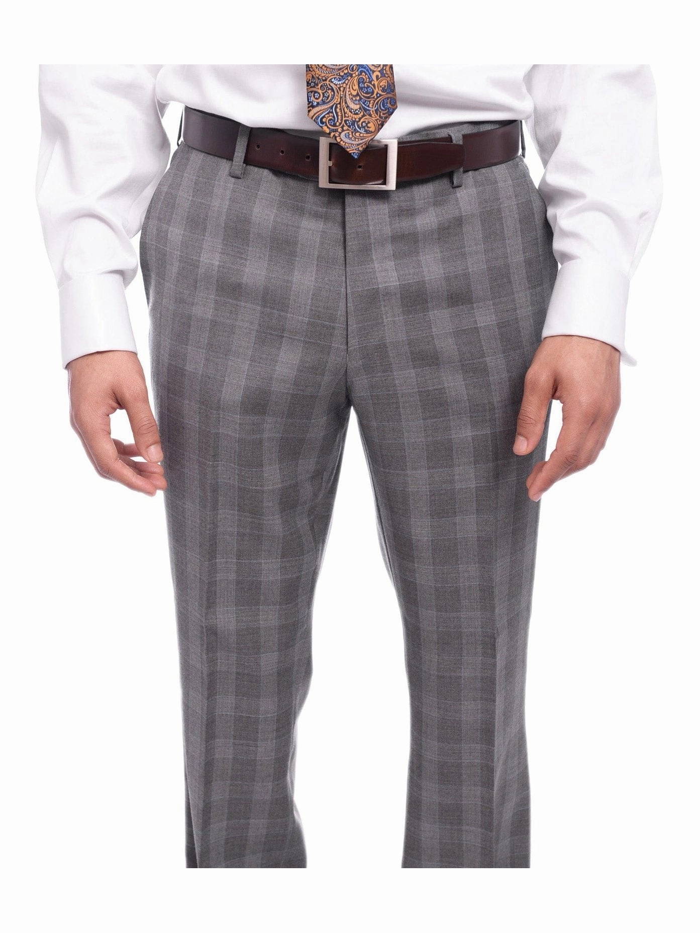 Napoli Classic Fit Gray Glen Plaid Half Canvassed Super 150s Wool Suit