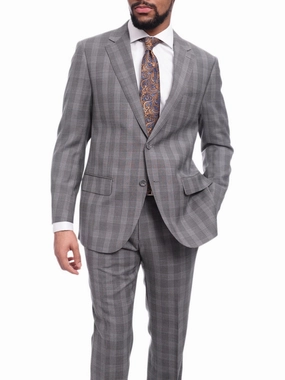 Napoli Classic Fit Gray Glen Plaid Half Canvassed Super 150s Wool Suit