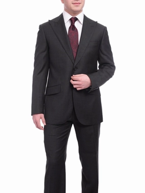Napoli Classic Fit Solid Charcoal Gray Wool Cashmere Blend Suit Wide Peak Lapels