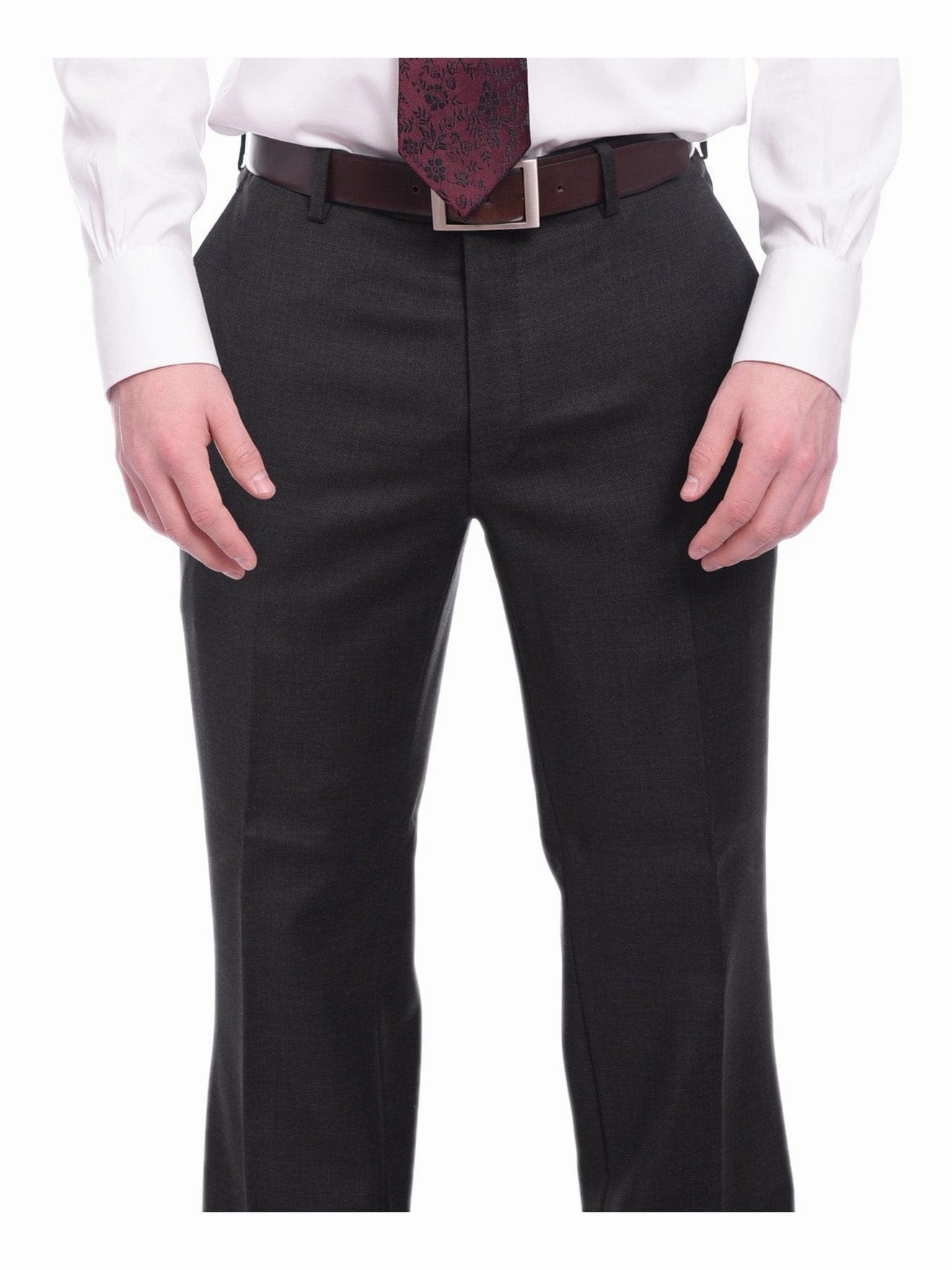 Napoli Classic Fit Solid Charcoal Gray Wool Cashmere Blend Suit Wide Peak Lapels