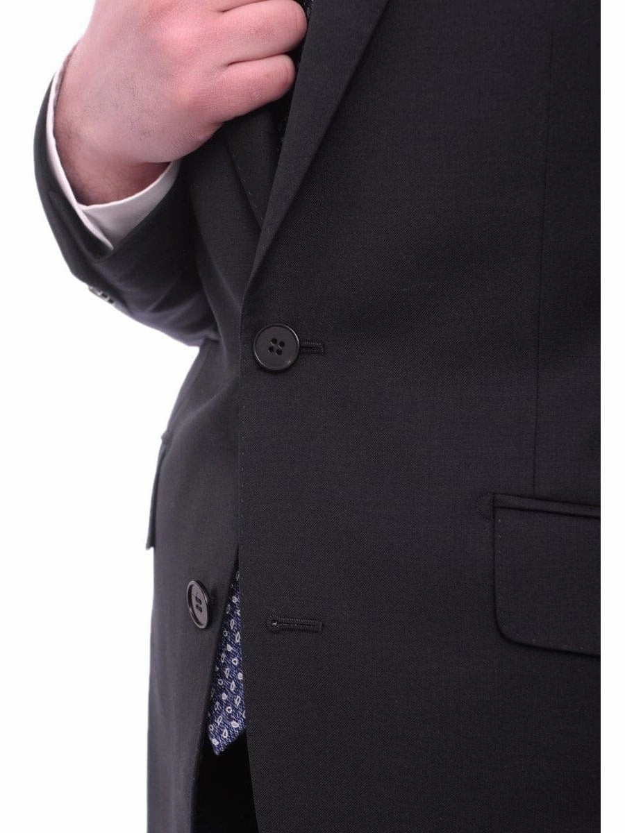 Napoli Classic Fit Solid Navy Blue Two Button Half Canvassed Wool Cashmere Suit
